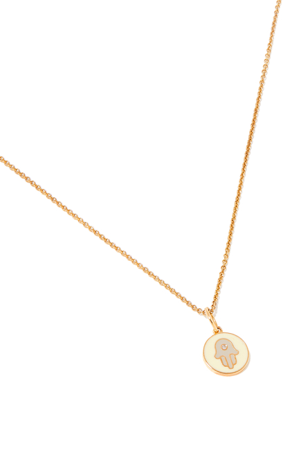Kids Tiny Hamsa Medallion Necklace, 14k Gold and Enamel